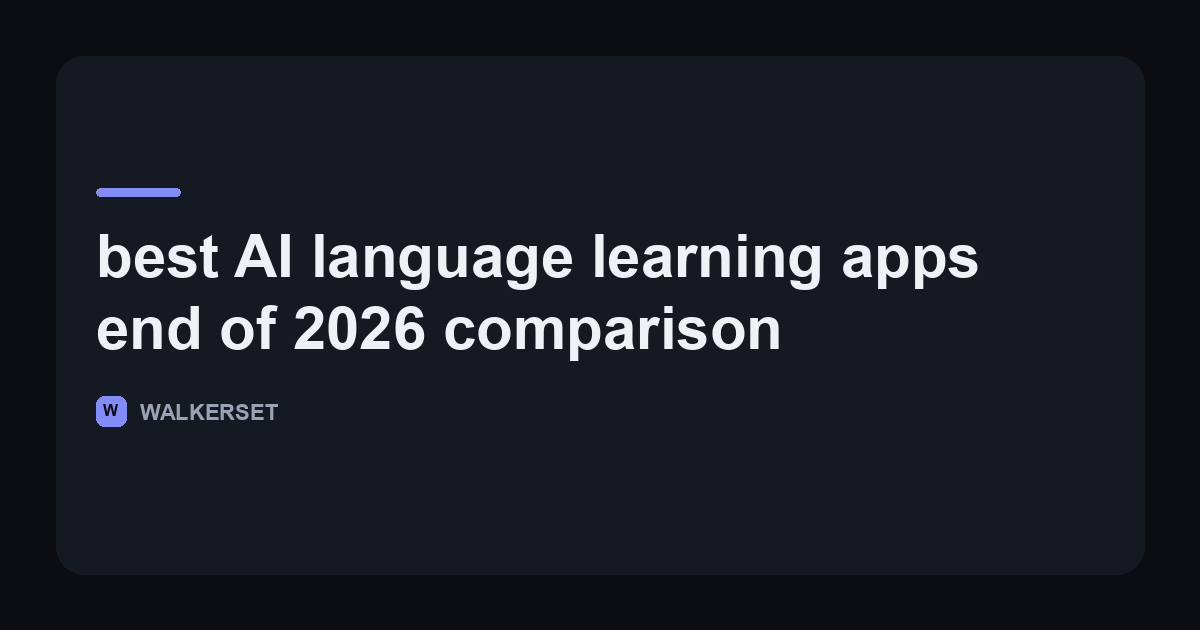 Walkerset article card for an end-of-2026 comparison of AI language learning apps, tested across four cities